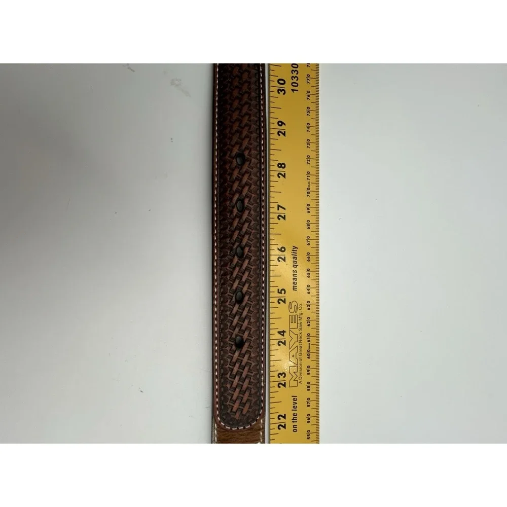 Nocona Youth Calf Hair Embossed Leather Brown Belt #83669 Size 26 Rodeo Cowboy